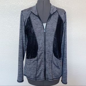 Maurices in motion work out zip up sweatshirt jacket dark gray black lace size S